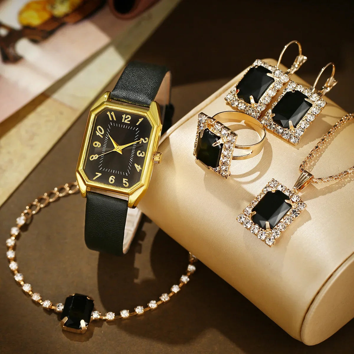 6/5/1PCS Luxury Quartz Wristwatch Jewelry Set