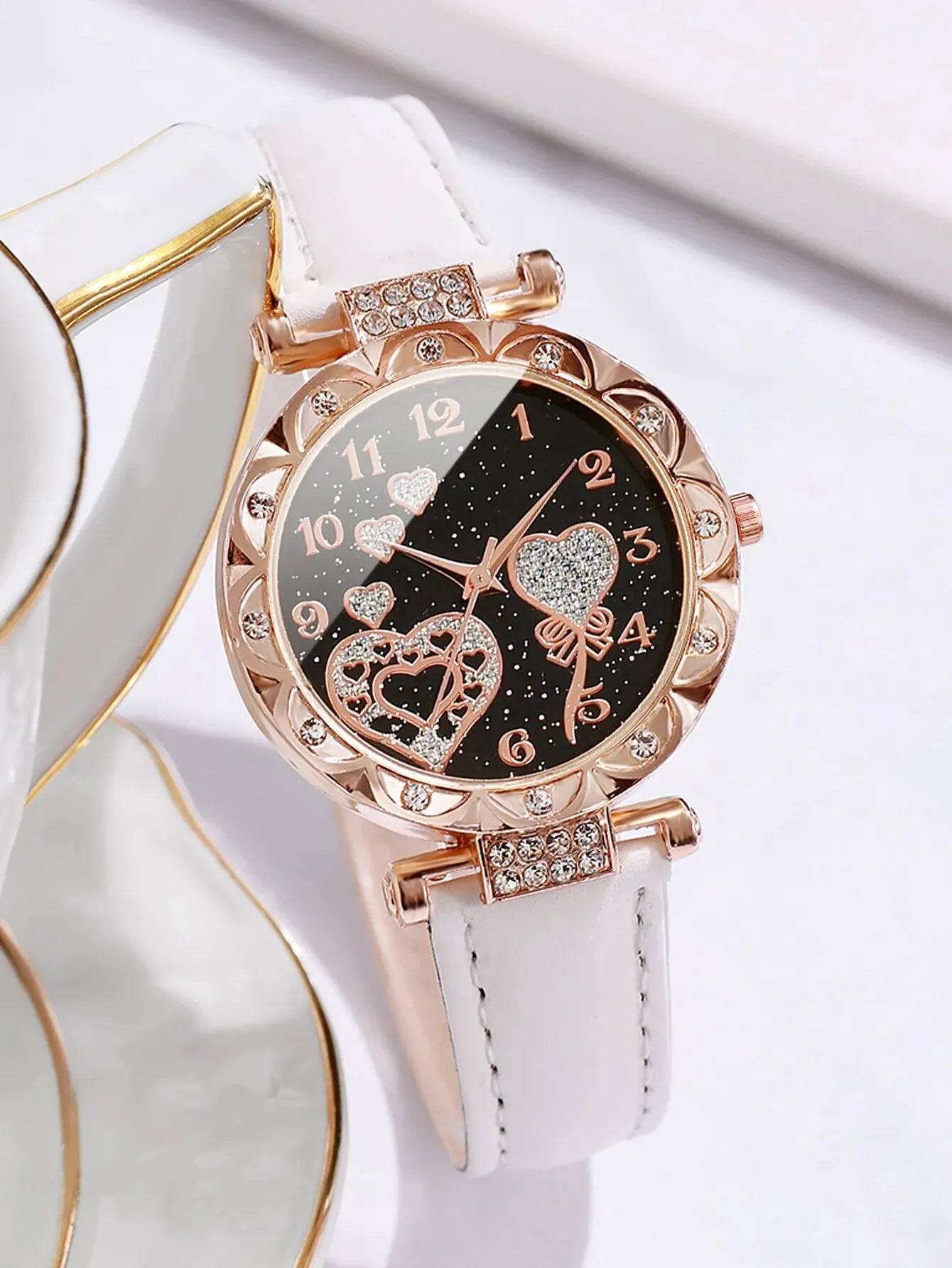 4pcs/set Rhinestone Quartz Watch Jewelry Set