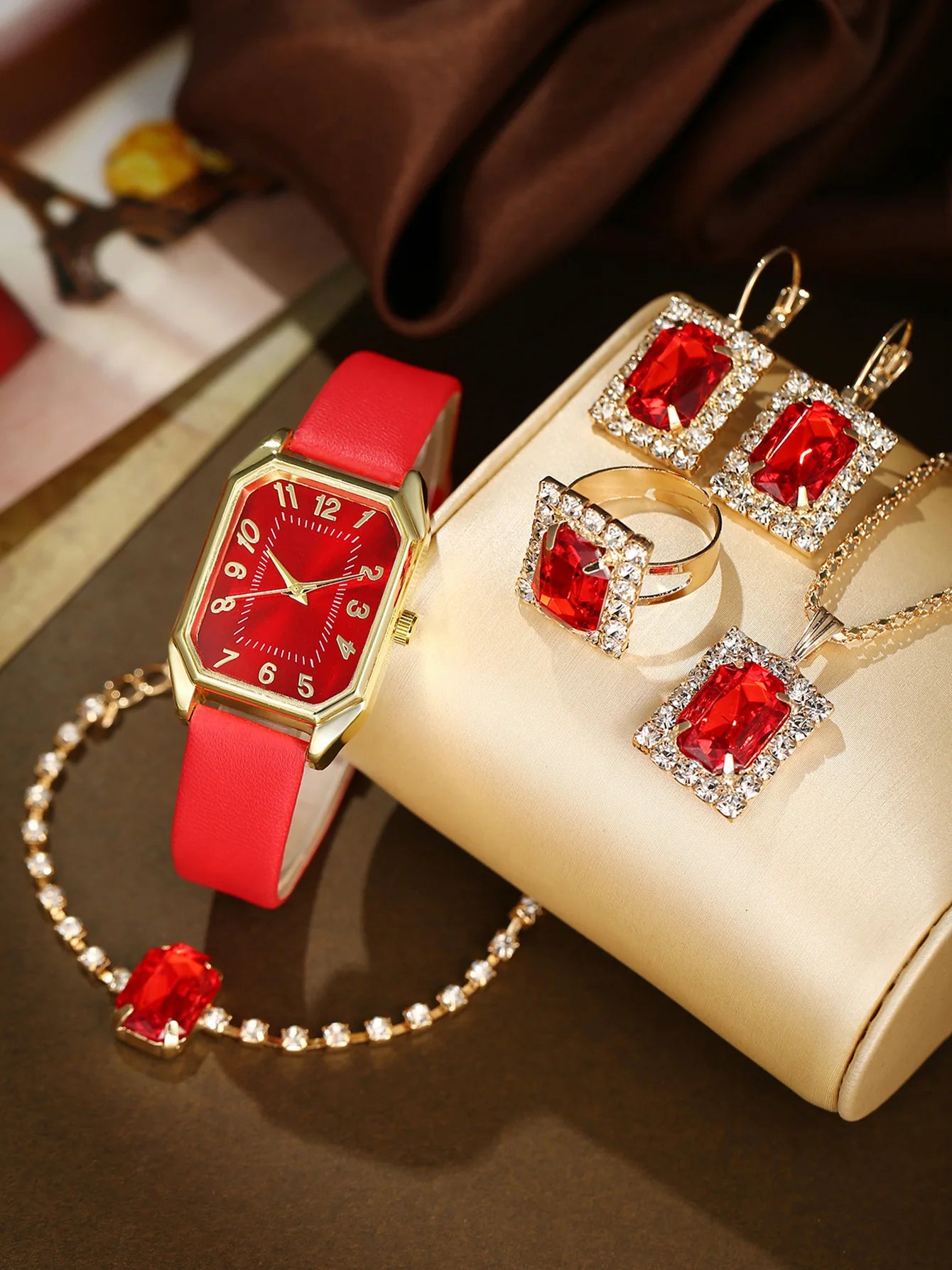 6/5/1PCS Luxury Quartz Wristwatch Jewelry Set