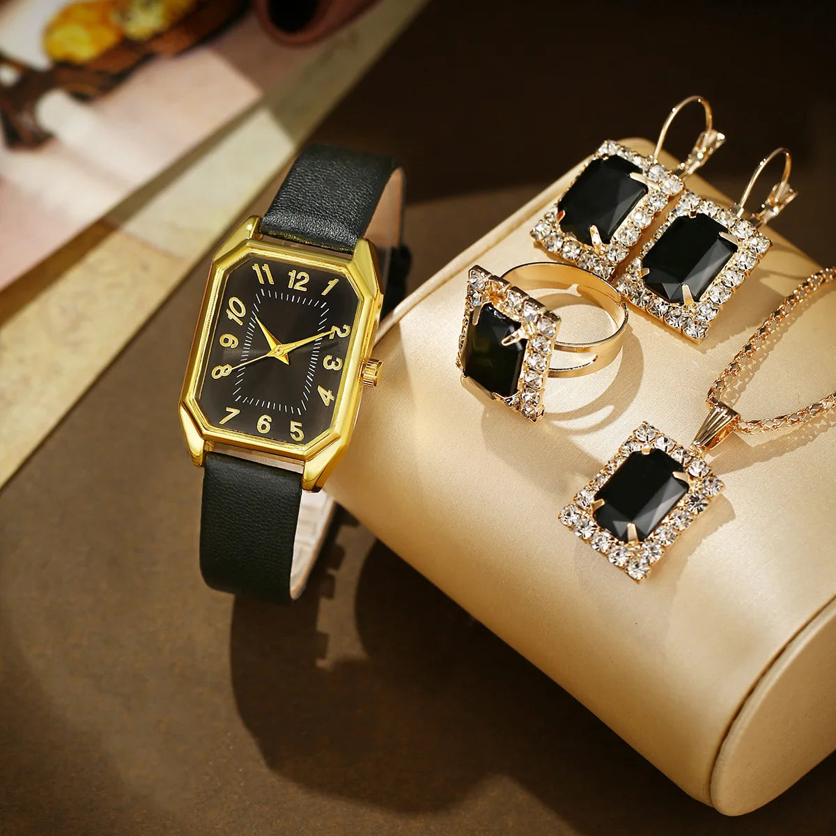 6/5/1PCS Luxury Quartz Wristwatch Jewelry Set
