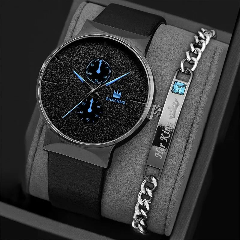 Luxury 2pcs Quartz Watch Bracelet Set