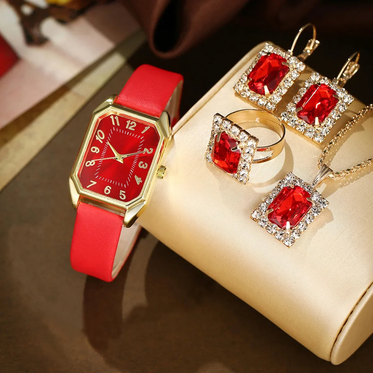 6/5/1PCS Luxury Quartz Wristwatch Jewelry Set