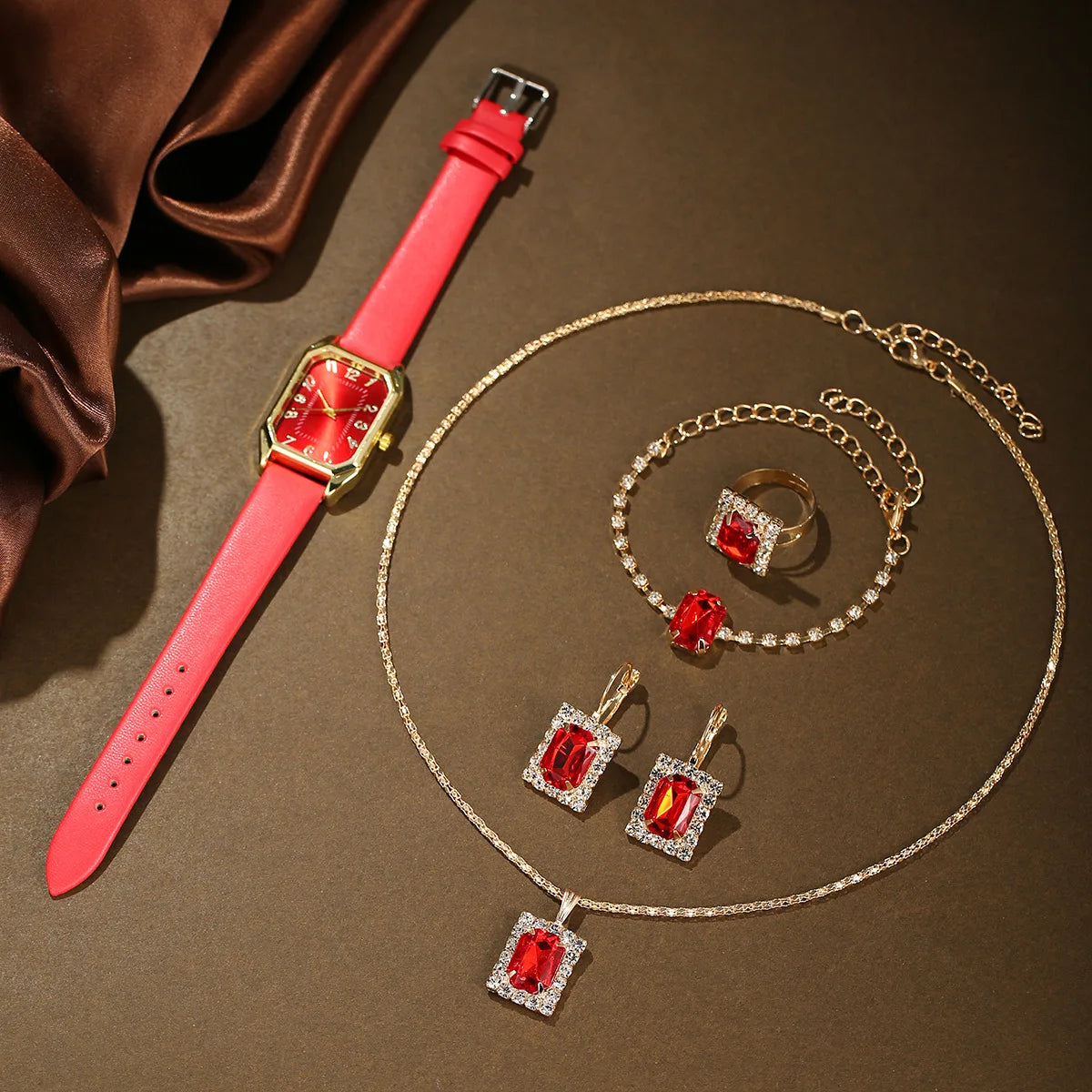 6/5/1PCS Luxury Quartz Wristwatch Jewelry Set