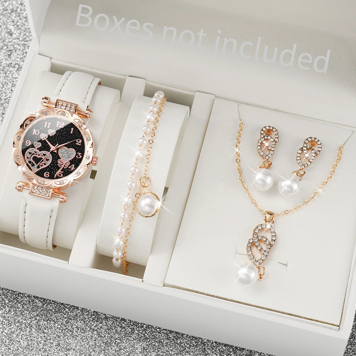 4pcs/set Rhinestone Quartz Watch Jewelry Set