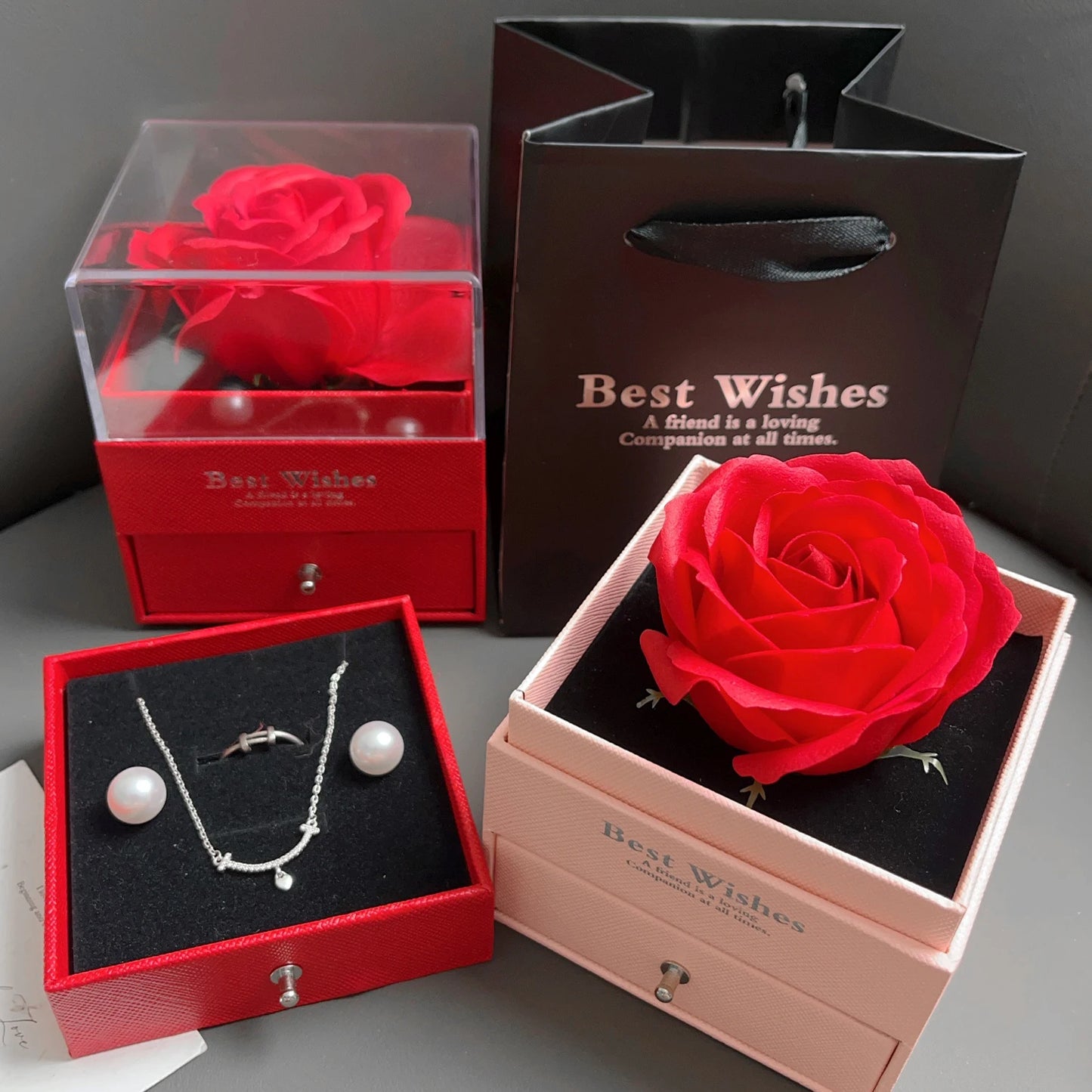 Sparkling Heart Love Necklace with Luxurious Rose