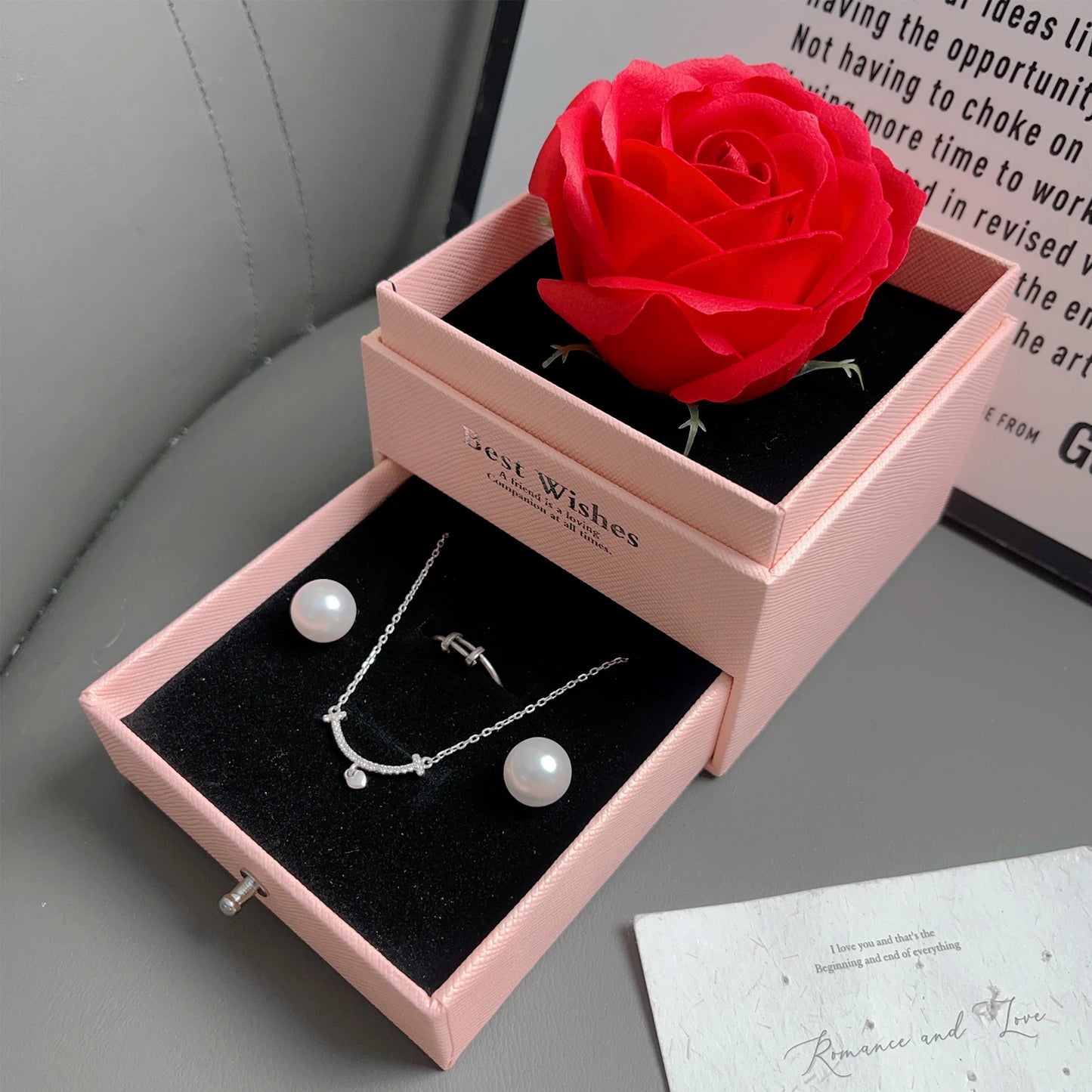 Sparkling Heart Love Necklace with Luxurious Rose