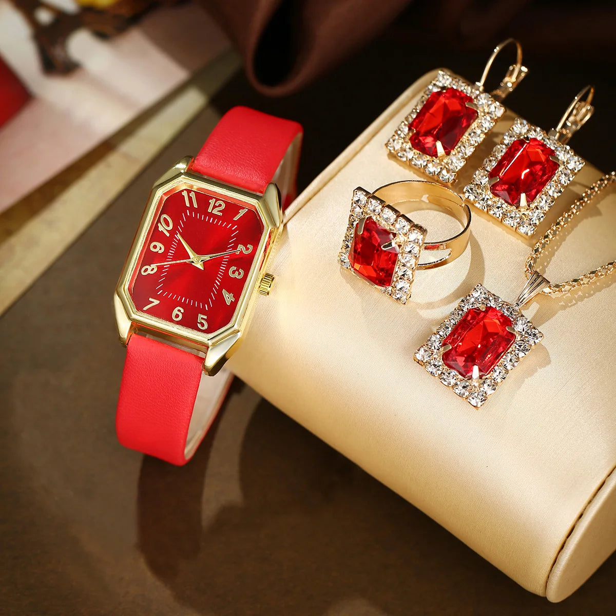 6/5/1PCS Luxury Quartz Wristwatch Jewelry Set