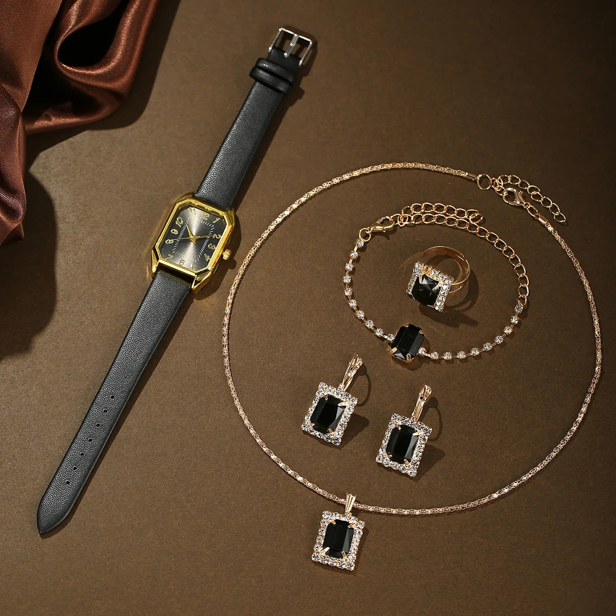 6/5/1PCS Luxury Quartz Wristwatch Jewelry Set