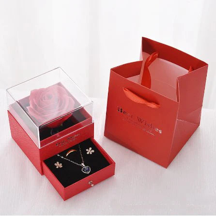 Sparkling Heart Love Necklace with Luxurious Rose