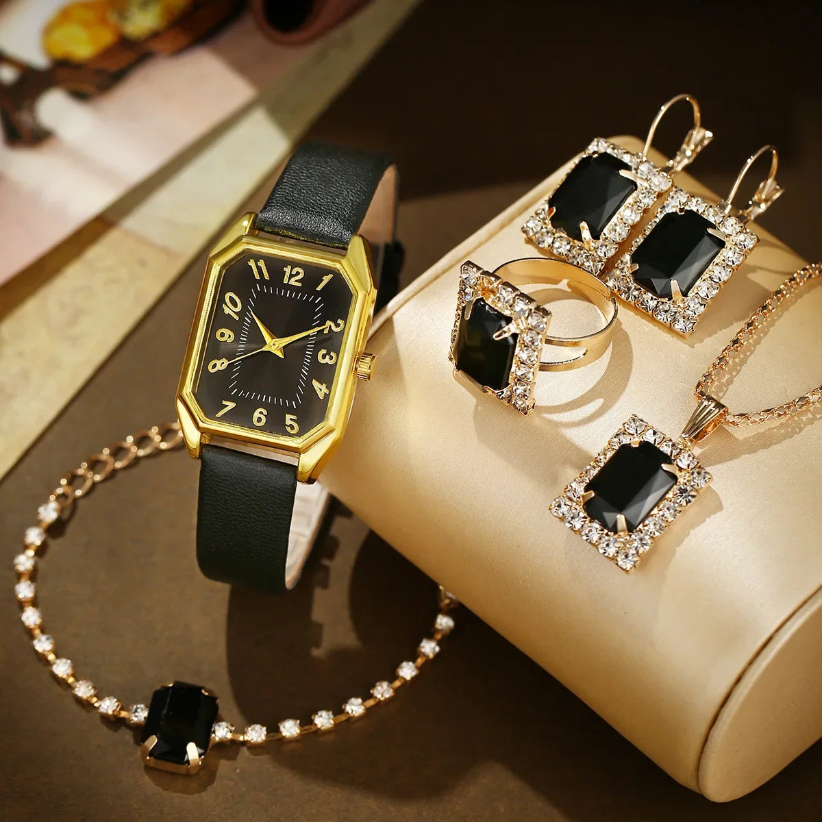 6/5/1PCS Luxury Quartz Wristwatch Jewelry Set