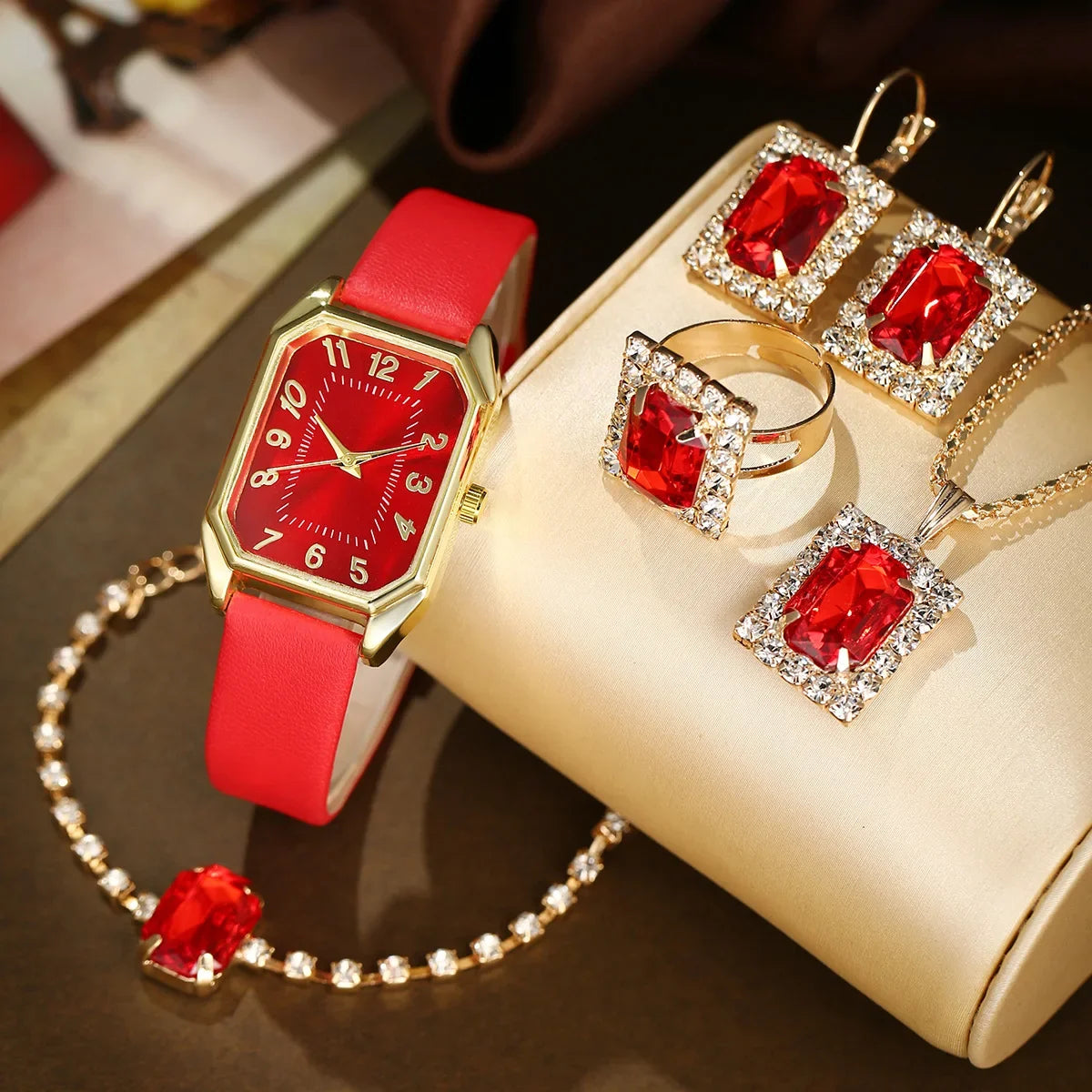 6/5/1PCS Luxury Quartz Wristwatch Jewelry Set