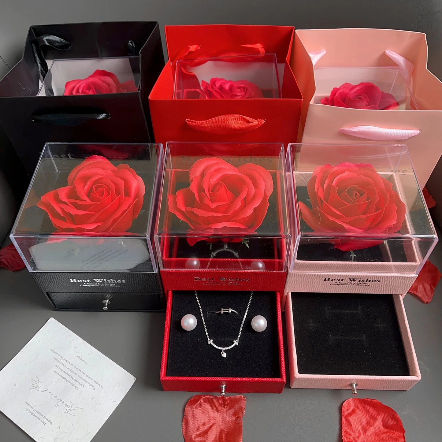Sparkling Heart Love Necklace with Luxurious Rose