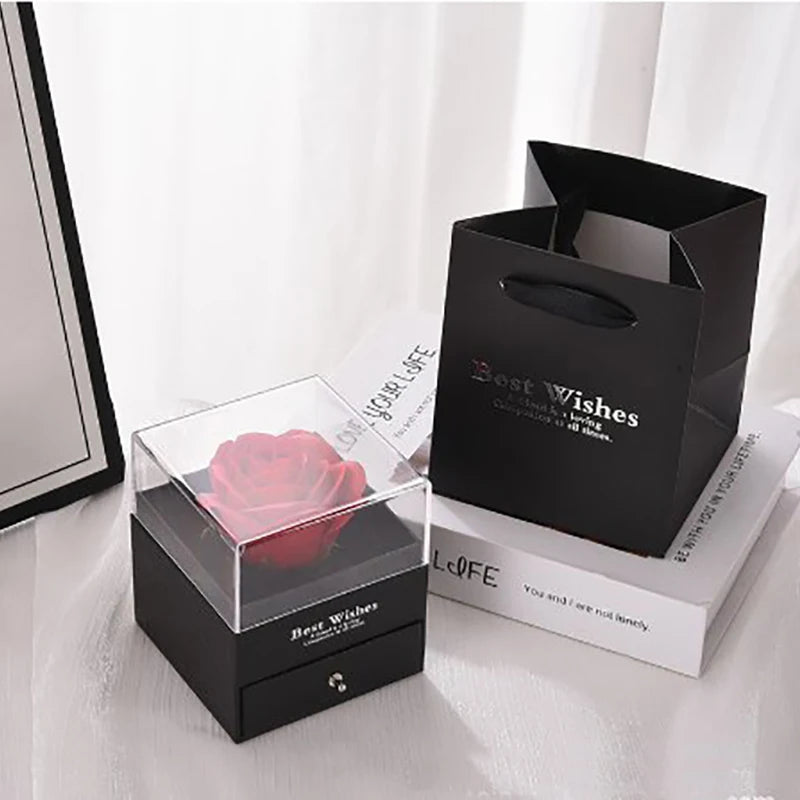 Sparkling Heart Love Necklace with Luxurious Rose
