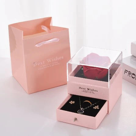 Sparkling Heart Love Necklace with Luxurious Rose
