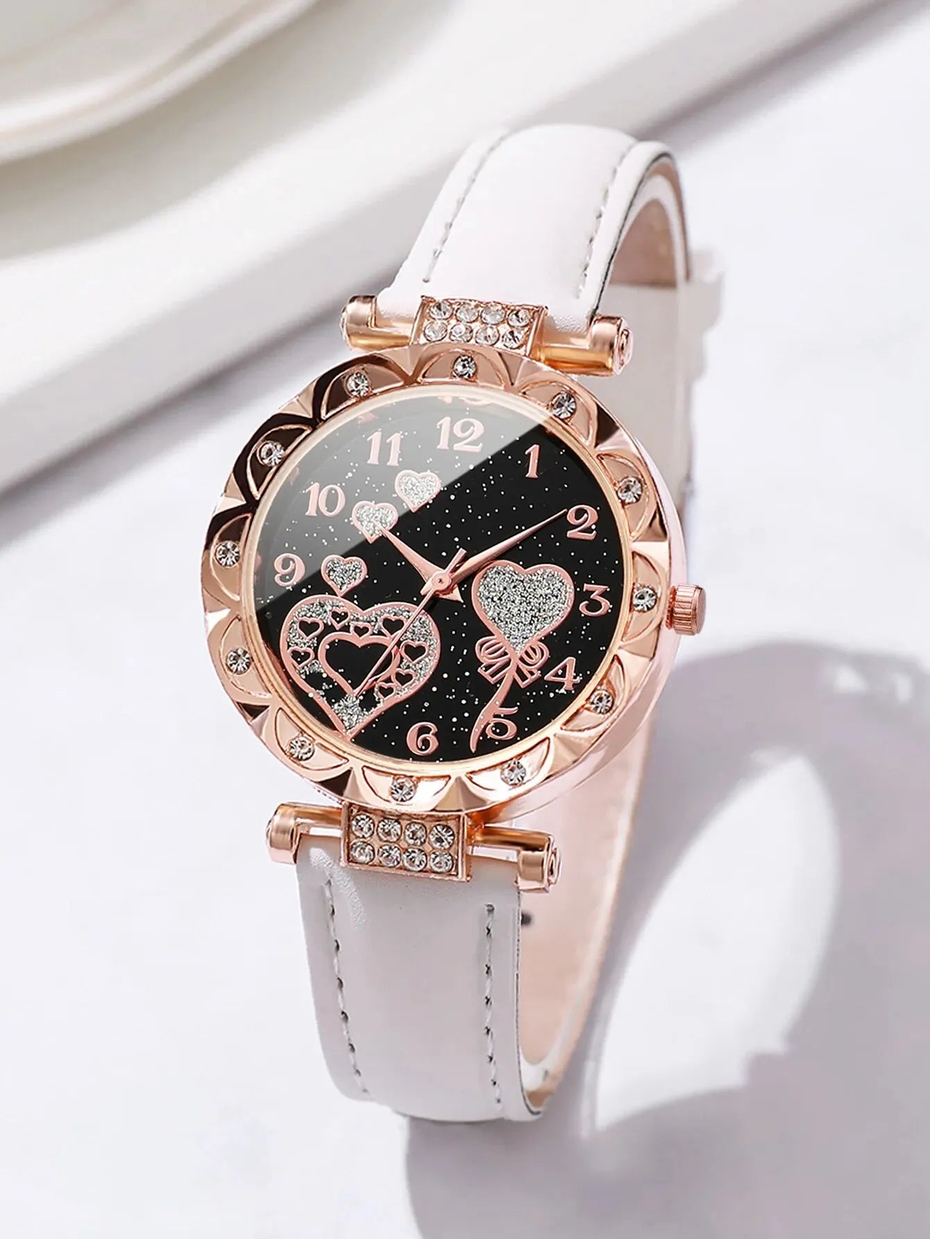 4pcs/set Rhinestone Quartz Watch Jewelry Set